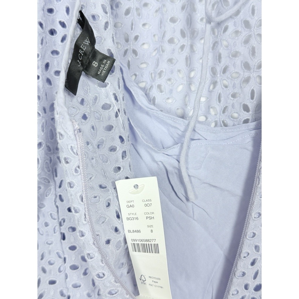 J.Crew NWT V-Back Puff Sleeve Eyelet Top Lavender Cottagecore Romantic Size 8 - Picture 10 of 13